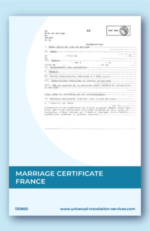 A template of French marriage certificate