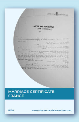 A template of French marriage certificate