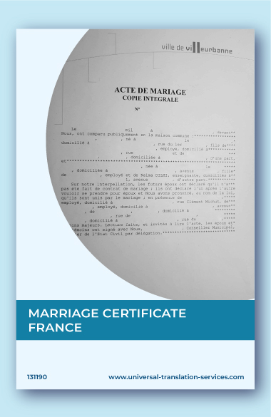 A template of French marriage certificate