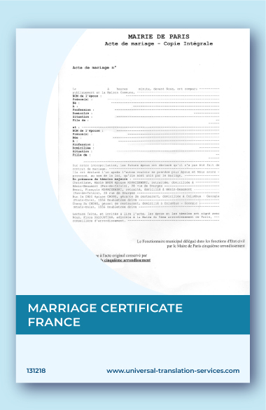 A template of marriage certificate from France