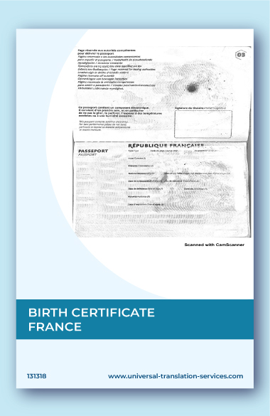 English translation of birth certificate from France