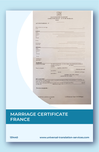 French marriage certificate English translation