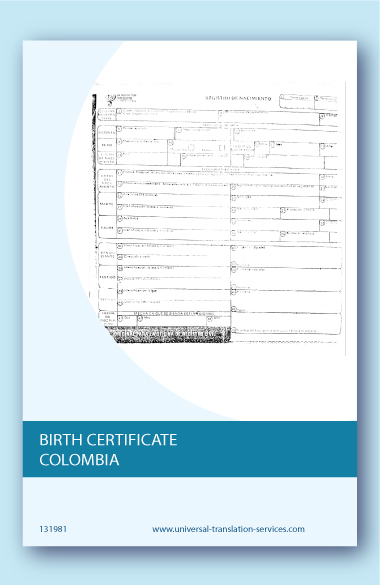 Colombian birth certificate translation to English