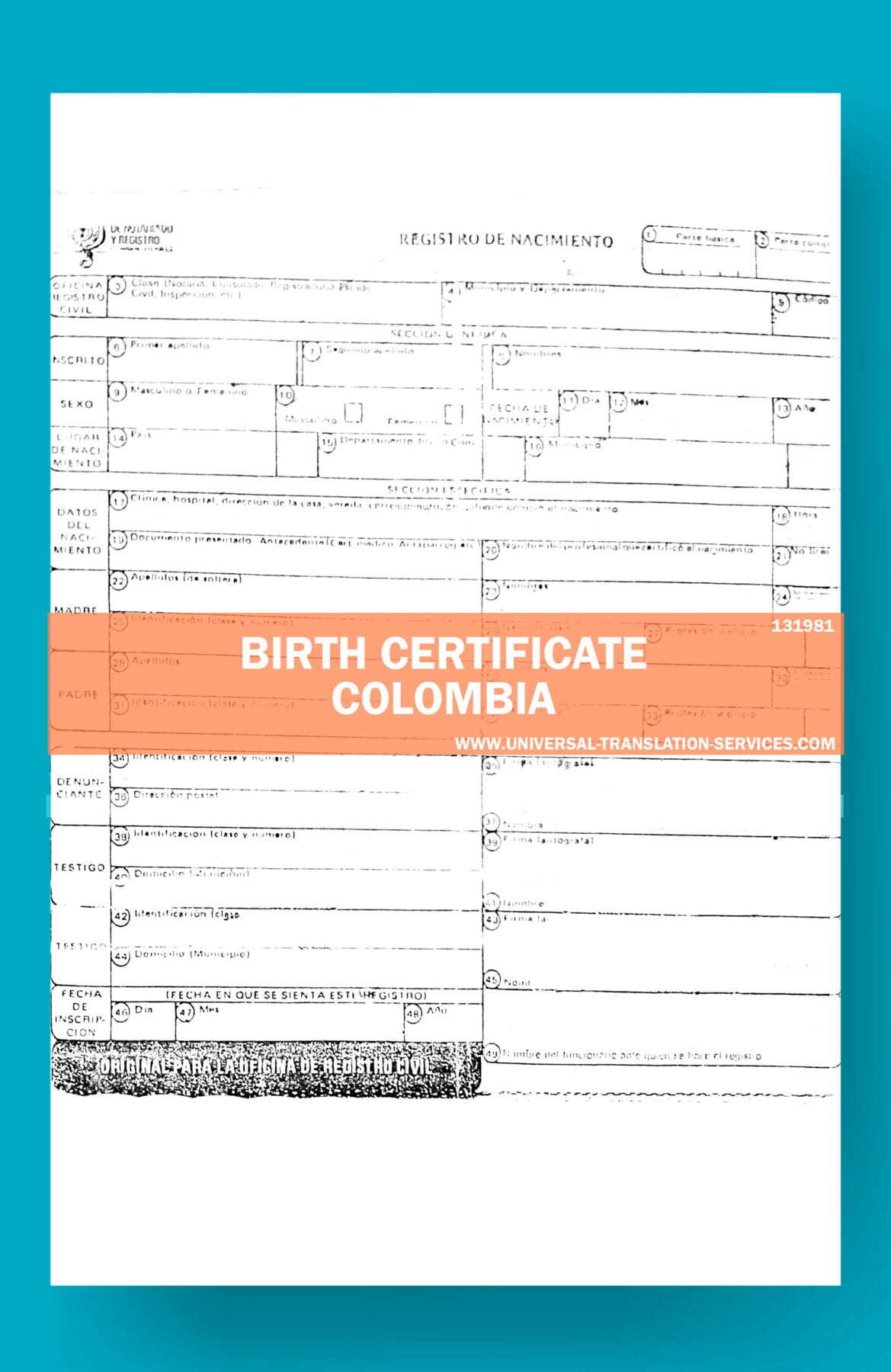 Order a birth certificate translation template from Colombia [fast]