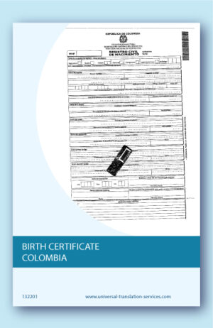 Colombian birth certificate translation to English