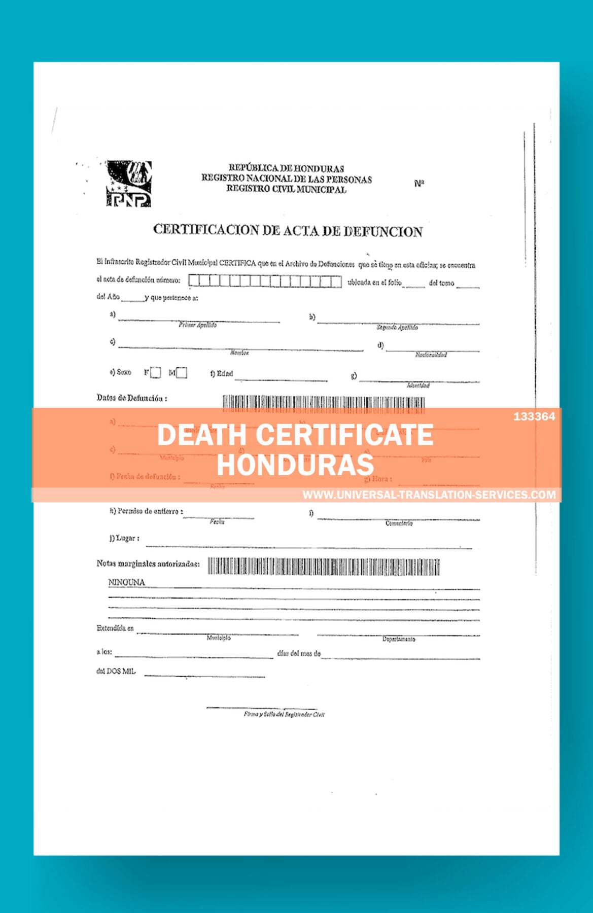 death certificate translation template
