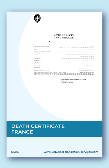 A template of death certificate from France