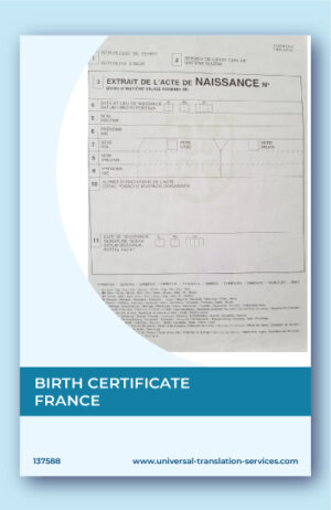 French to English translation of birth certificate from France