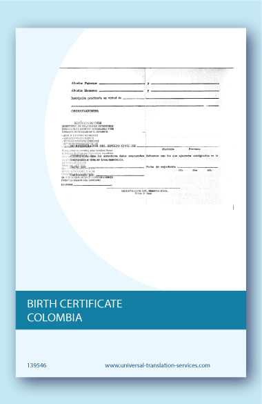 Colombian birth certificate translation