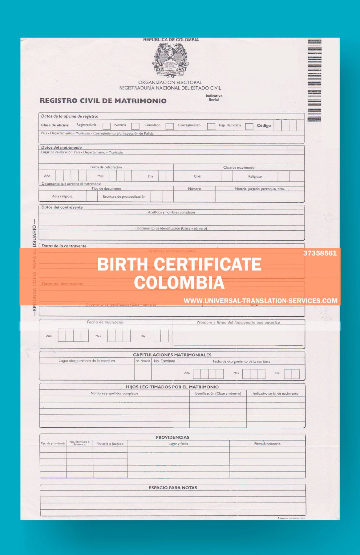 Cheap birth Certificate Translation Template Colombia (Certified)
