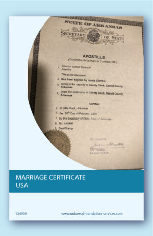 Marriage certificate USA translation into English