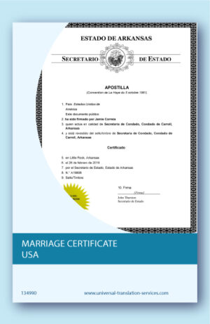 Marriage certificate USA translation into English