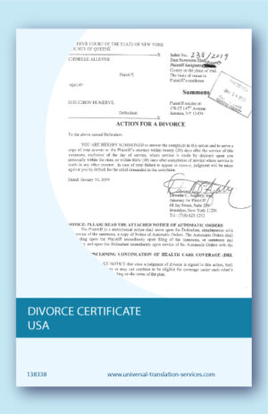 USA Divorce certificate translated into English