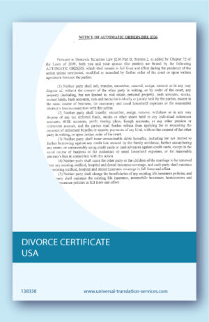 Divorce certificate USA translated into English