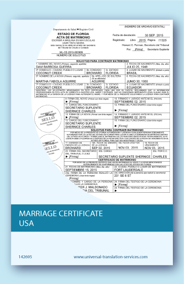 Marriage Certificate USA translated into English