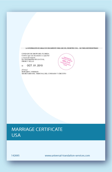 Marriage certificate USA translated into English