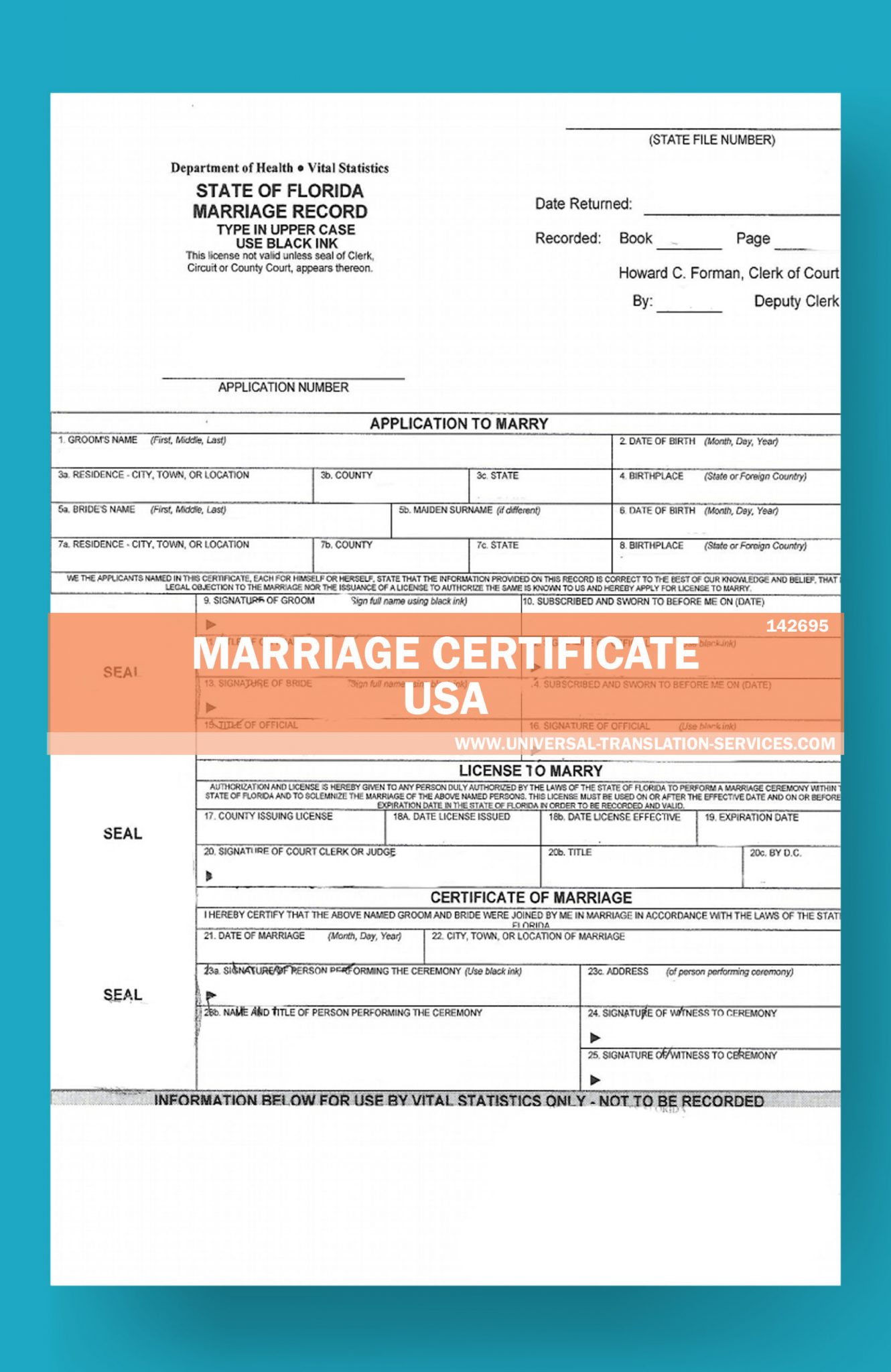 Marriage Certificate translation template USA at 15