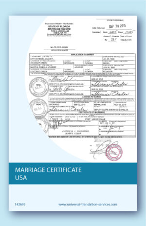 Marriage Certificate USA translated into English