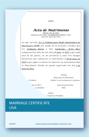 Marriage Certificate USA translated into English