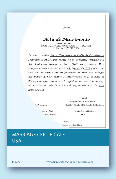 Marriage Certificate USA translated into English