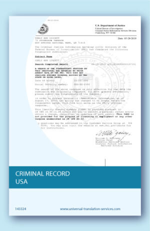 Criminal record USA translated into English