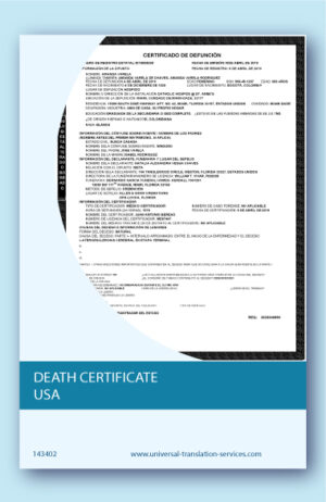 Death certificate USA translation into English