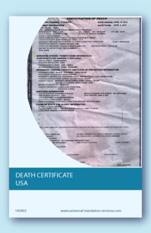 Death certificate USA translated into English