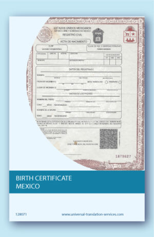 A template of a birth certificate from Mexico