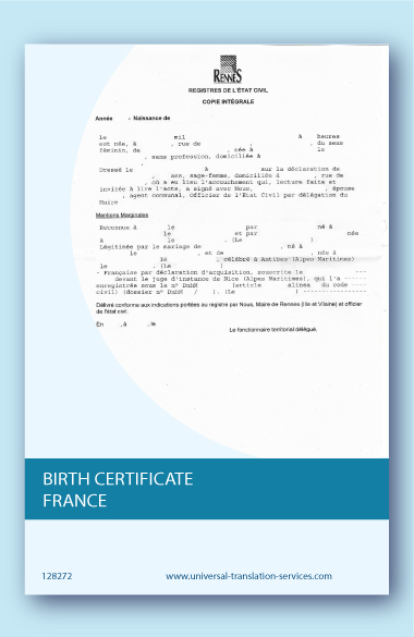 France birth certificate translation