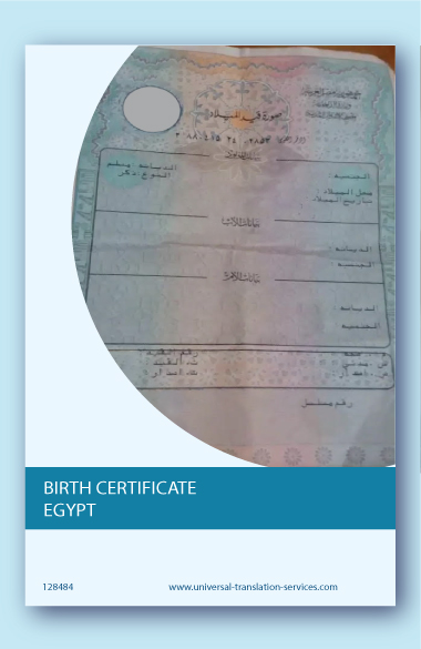 Egyptian birth certificate translated to English