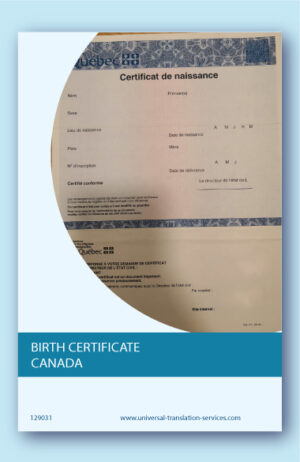 Birth certificate Canada English translation