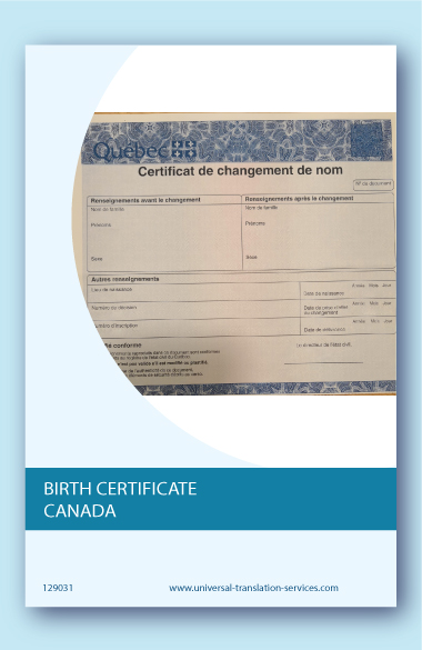 Birth certificate Canada English translation