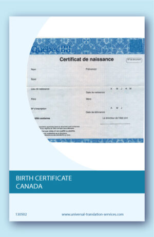 Birth certificate Canada English translation