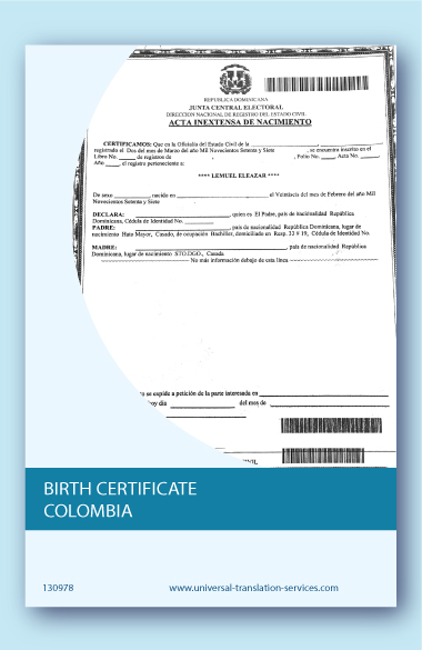 Birth certificate Colombia English translation