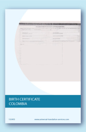 Birth certificate Colombia translation