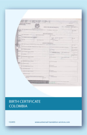 Birth certificate Colombia translation