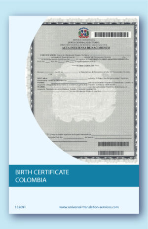 Birth certificate Colombia translation