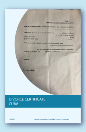 Cuba divorce certificate translated to English