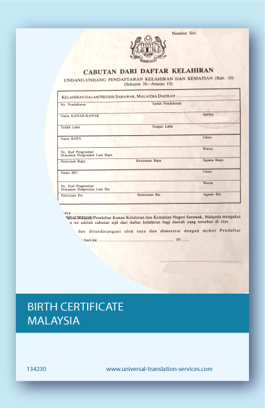 Malaysian birth certificate translation