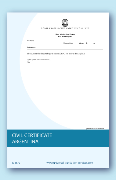 Civil certificate Argentina translated to English