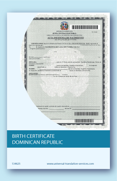 Birth Certificate Template from the Dominican Republic for Translation to English.