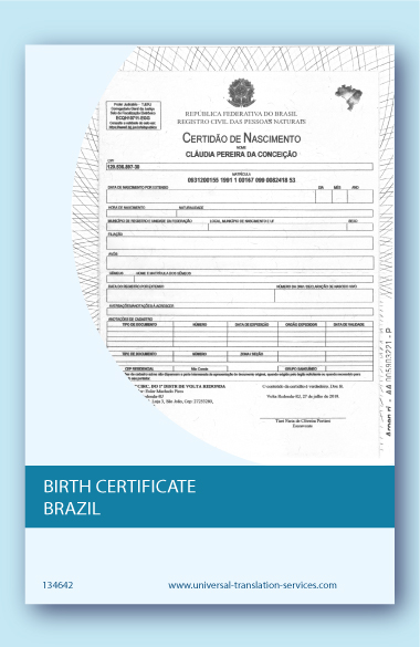 Brazil birth certificate translation into English