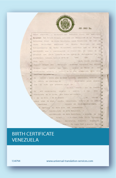 Venezuela birth certificate translation to English