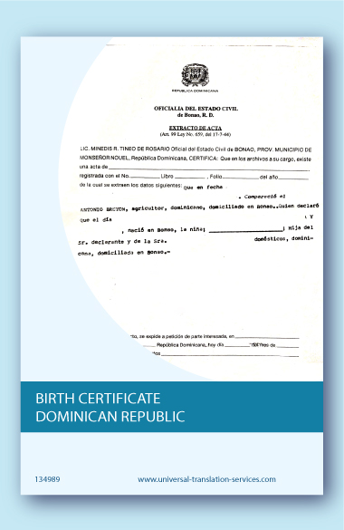 Dominican birth certificate translation