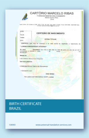 Brazil birth certificate English translation