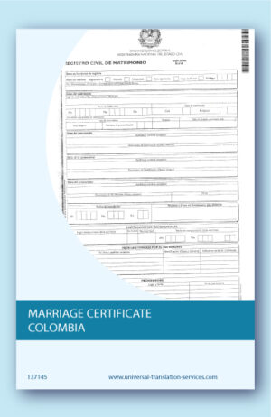 Translation of Colombian marriage certificate