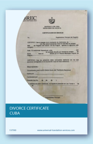 Cuba divorce certificate translation