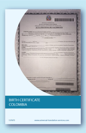 Birth certificate Colombia translation