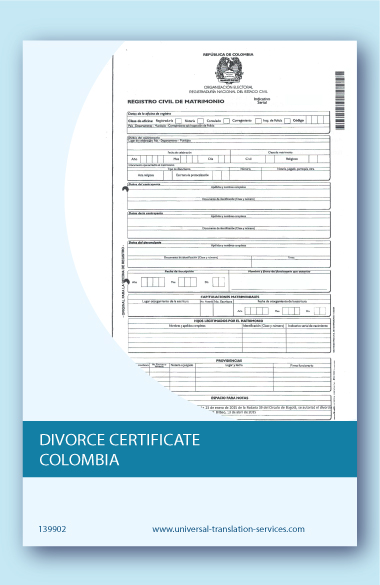 Translation of Colombian divorce certificate