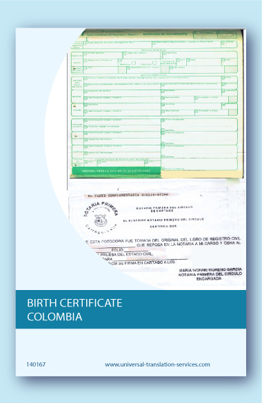 Birth certificate Colombia translation